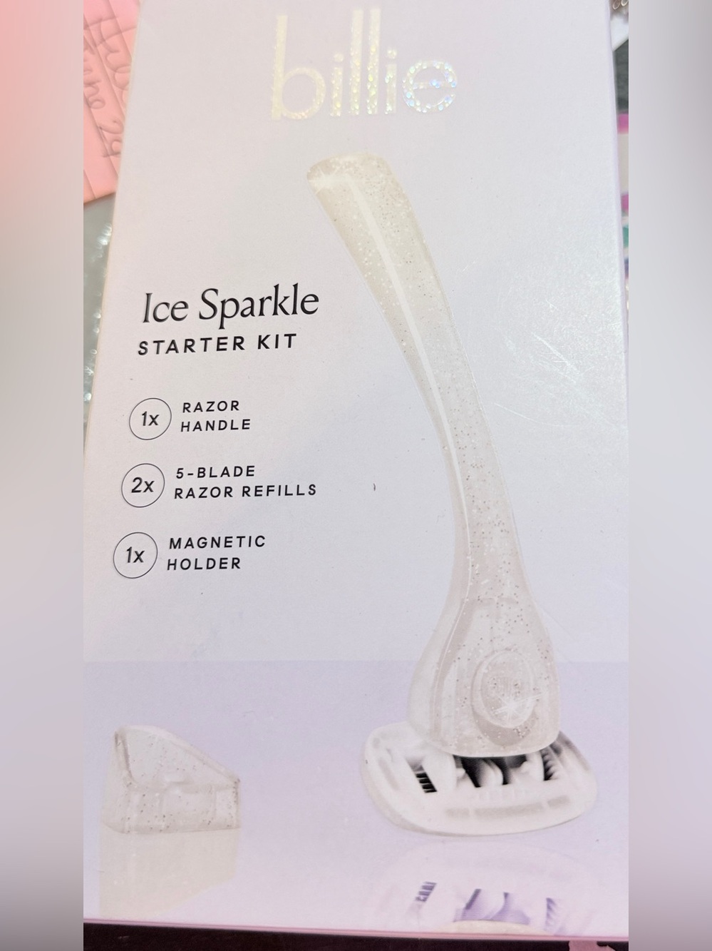 BILLIE Razor Starter Kit Glittery Handle, SHOWER MOUNT & Refills